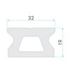 Imagen de Riel aluminio para carro con rodamientos 32 mm, largo 2 metros